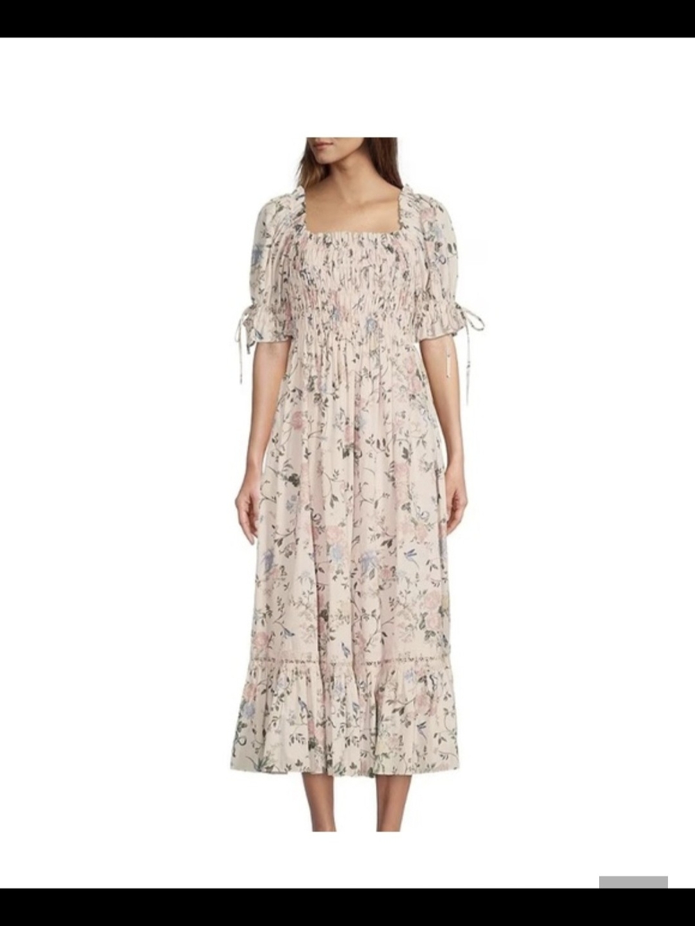 ANTONIO MELANI Blush Floral Smocked Midi Dress